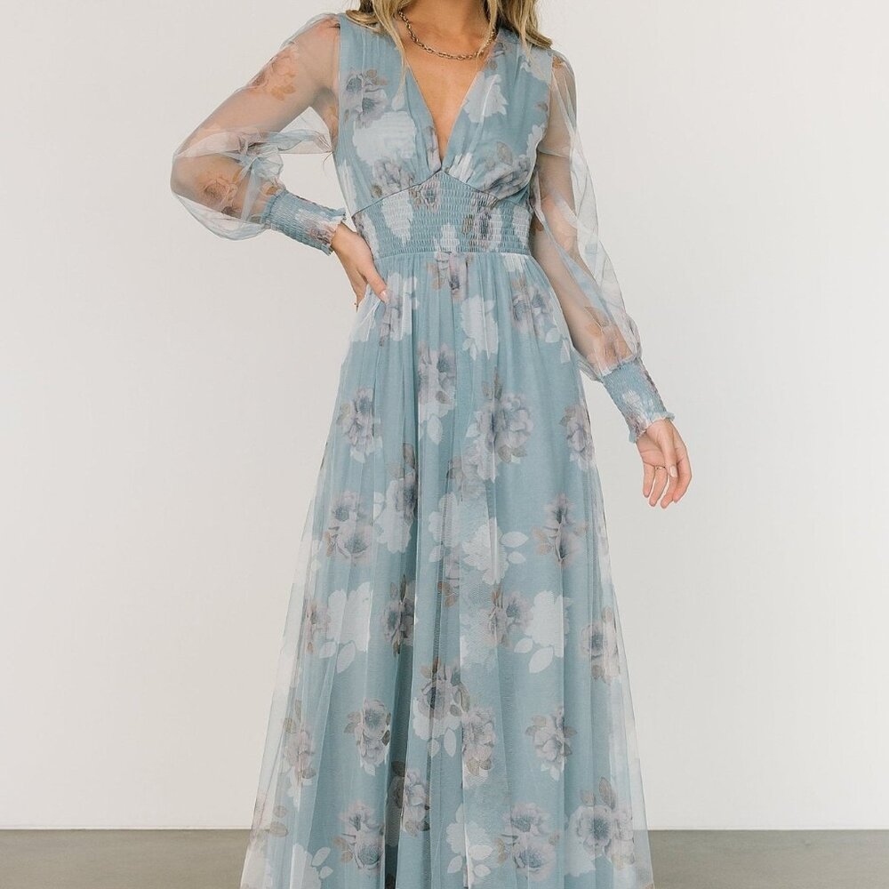 Baltic Born Layla Tulle Maxi Dress | Light Blue Floral Size MM - Picture 3 of 5